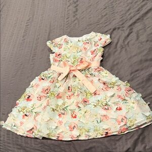Us Angels 3D Floral Party Dress with Peach Bow